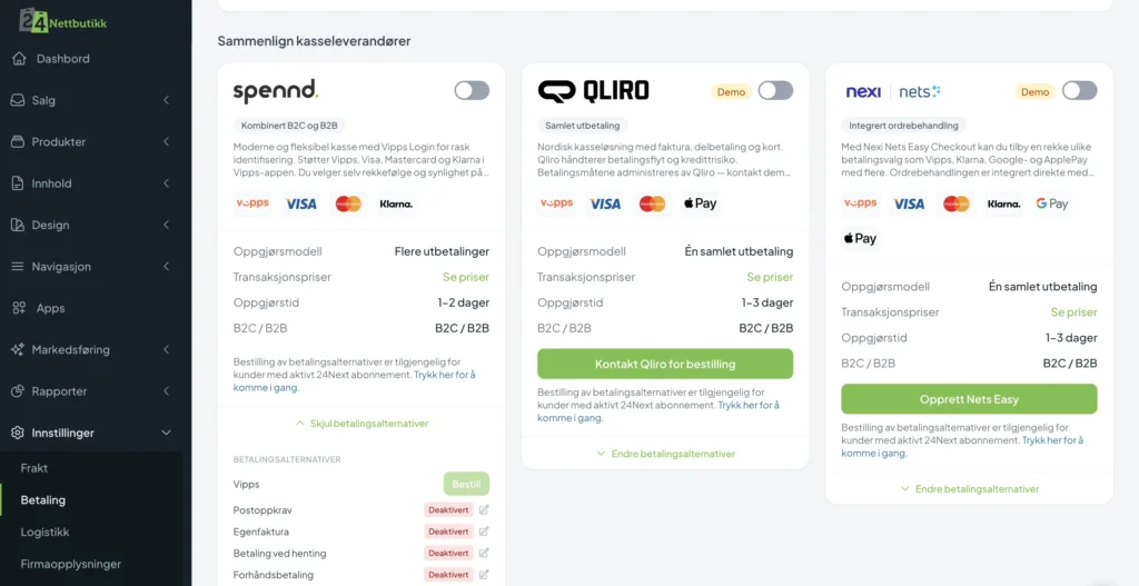 kasseleverandører till 24nettbutikk
